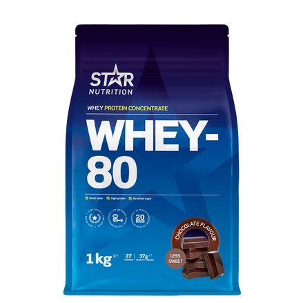 Star Nutrition Whey-80 proteinpulver med smak av chocolate less sweet